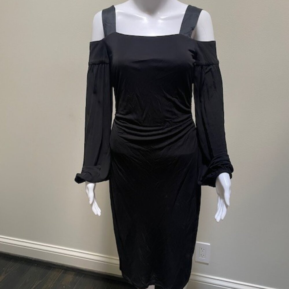 David Meister Black Cold Shoulder Midi Dress Size 6